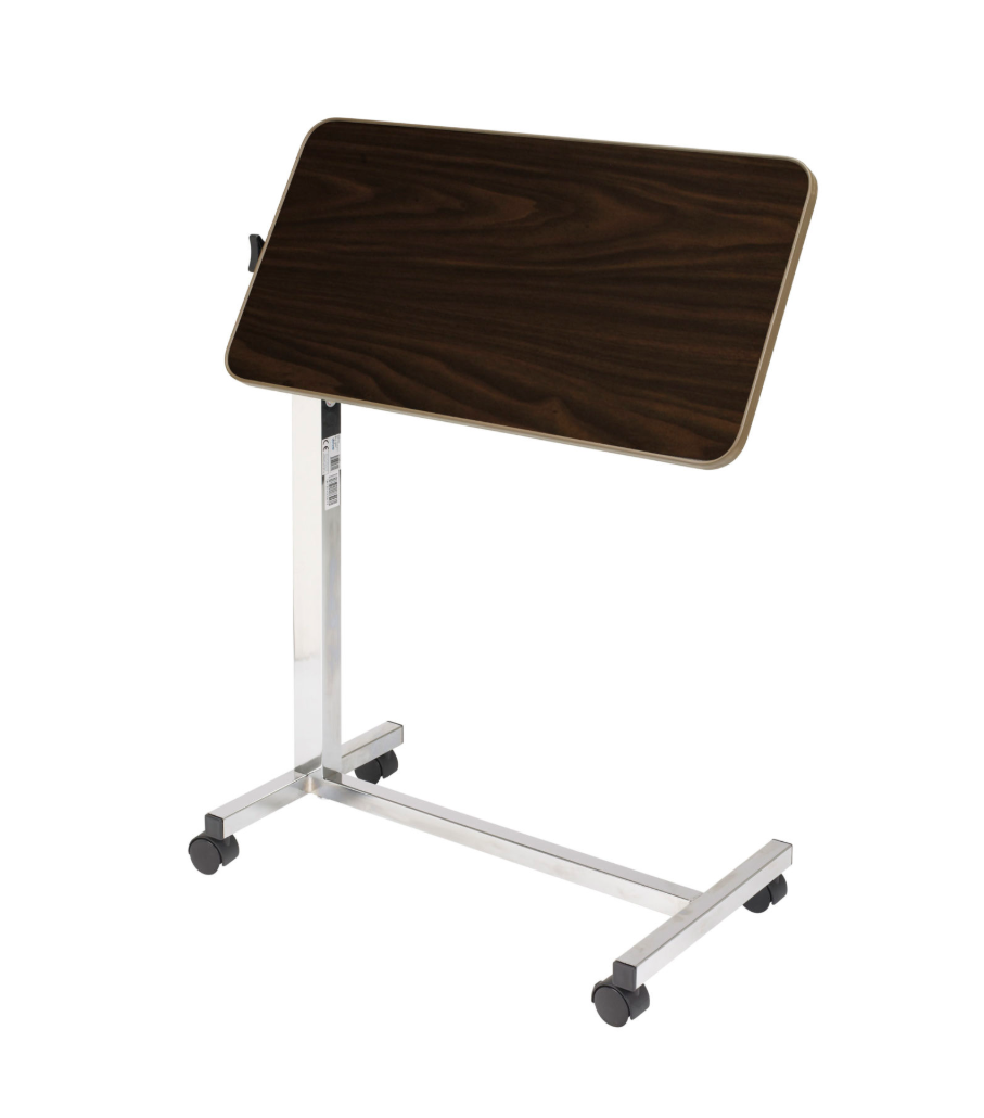 Adjustable laptop desk with wooden top on a white background