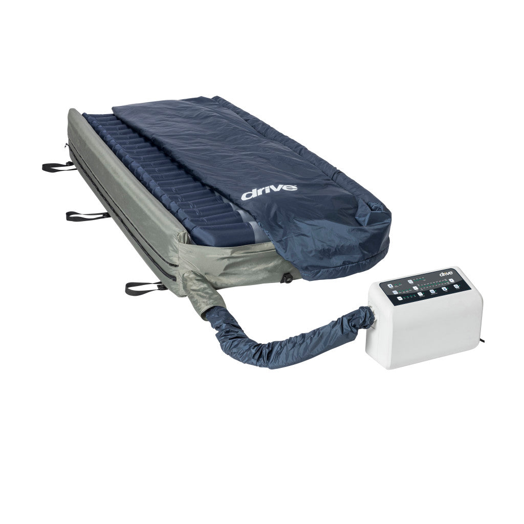 Inflatable camping mattress with pump on a white background