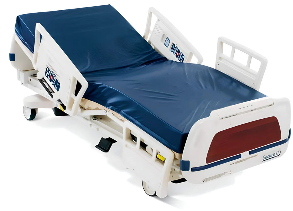  Stryker Secure 2 Hospital bed with blue mattress on a white background